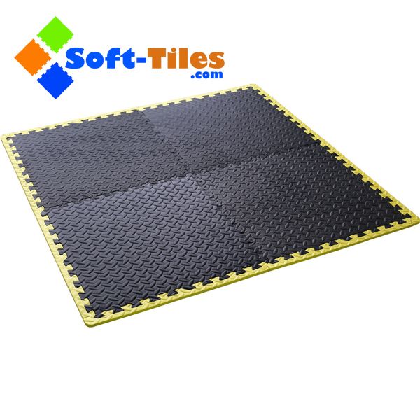 1/2" Thick Interlocking Gym Floor Mats / Interlocking Workout Mats 24”x24  Yellow Borders